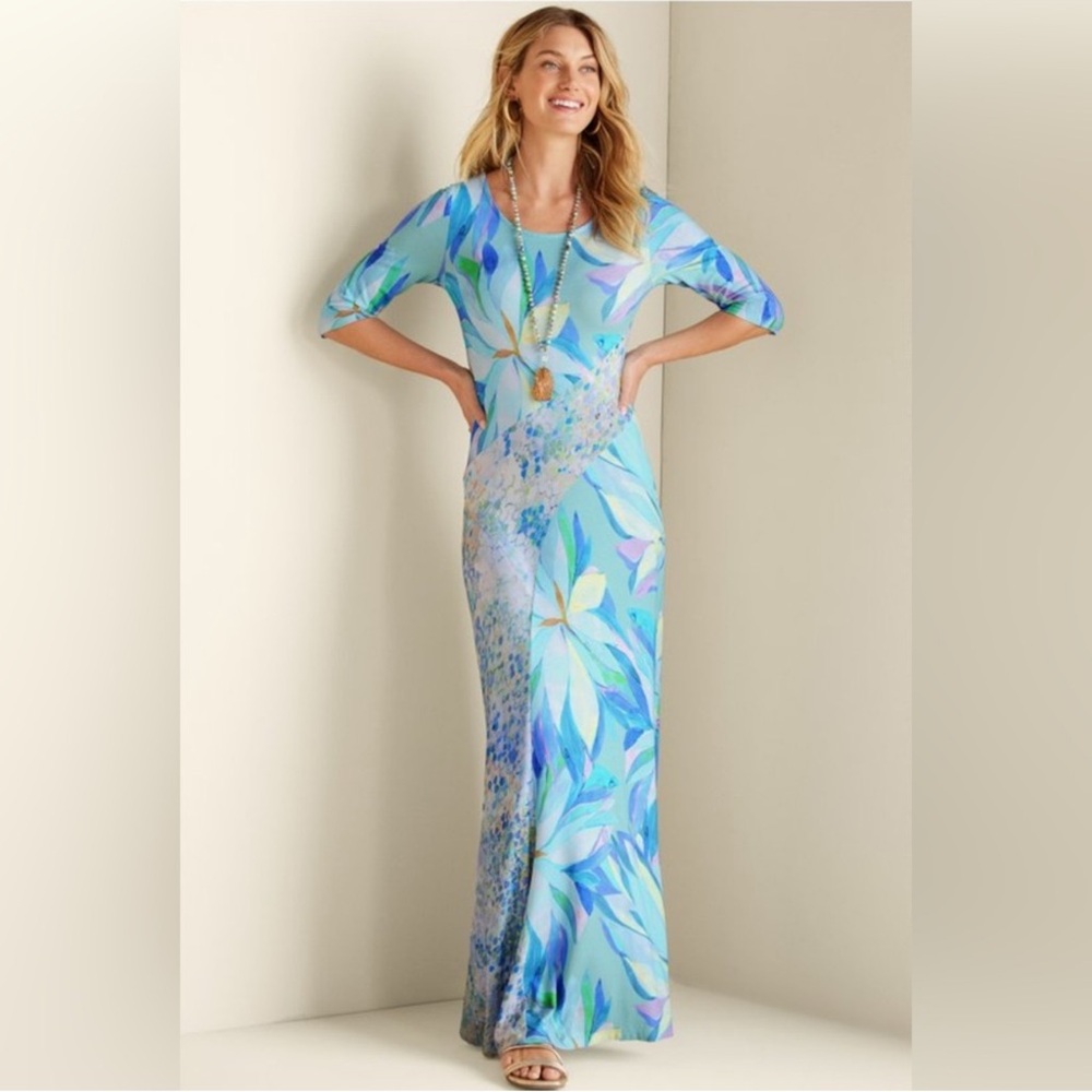 Soft Surroundings Aqua Multi Floral Maxi Dress